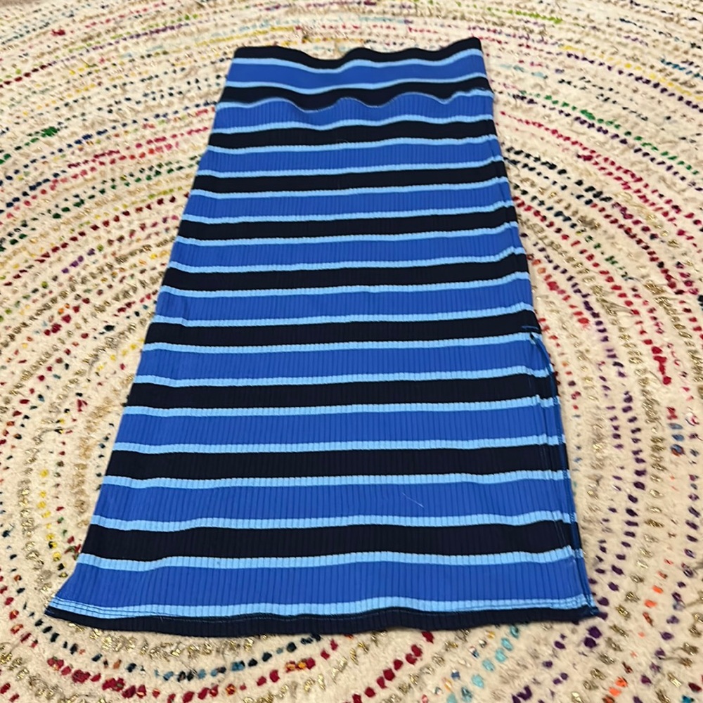 Blue Striped Pencil Skirt